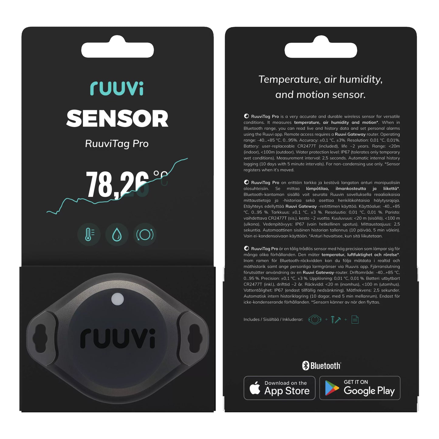 RuuviTag Pro Wireless Bluetooth Sensor (4in1, 3in1, 2in1) แบบโปร (เฟสชันนอล) ทนทานและแม่นยำสูง ตรวจวัดสภาวะแวดล้อม อุณหภูมิ ความชื้น ความดันอากาศ การเคลื่อนไหม กันเปียก/กันน้ำ